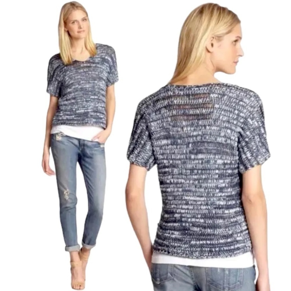 Eileen Fisher Denim Brushstroke Knit Boxy Sweater Size S